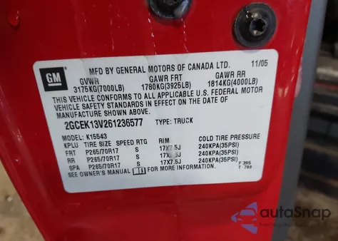 2006 Chevrolet Silverado 1500 Ls z USA, uszkodzony, nr VIN 2GCEK13V261236577